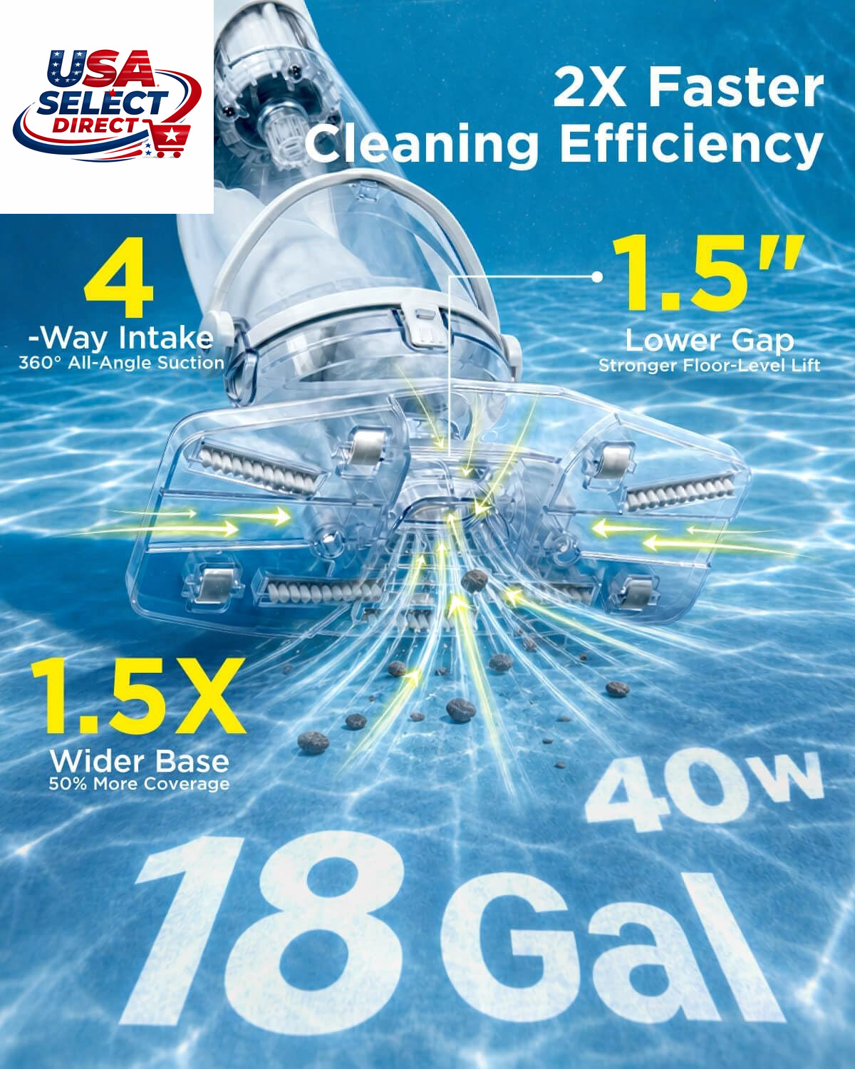 Cordless Pool Vacuum Cleaner 18.5 GPM Suction Extendable Pole