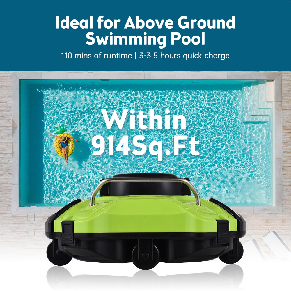 Cordless Robotic Pool Cleaner 30W IPX8 Waterproof Dual-Drive Motors Automatic