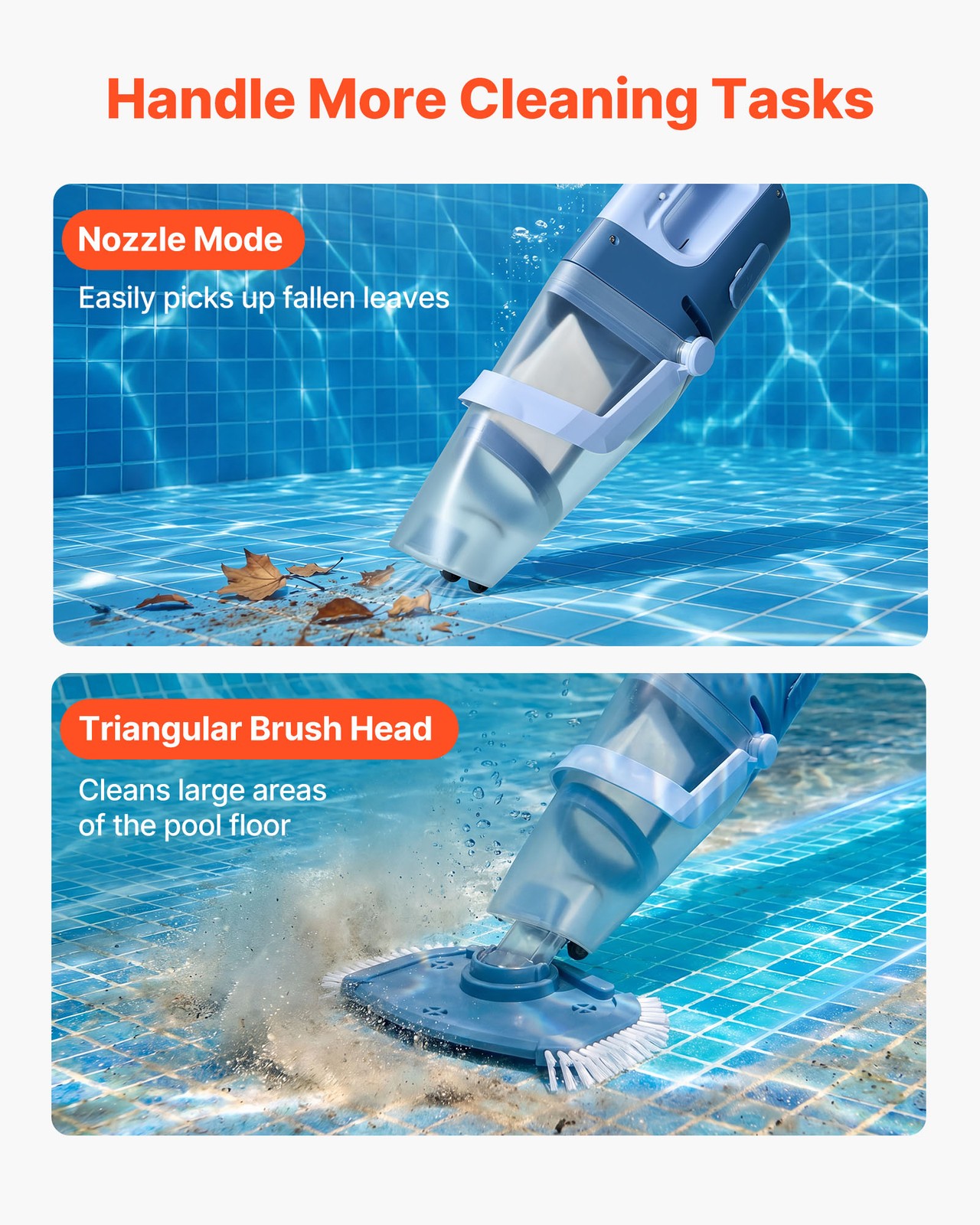 VEVOR Handheld Pool Vacuum Cordless Spa Hot Tub Vacuum 26 GPM Extension Pole