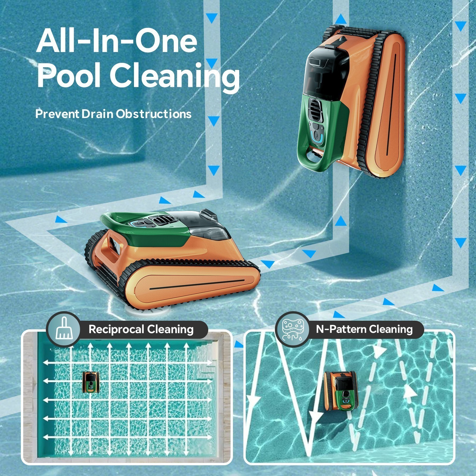Seauto SAT30-Orange Cordless Robotic Pool Cleaner Wall Waterline Climbing APP