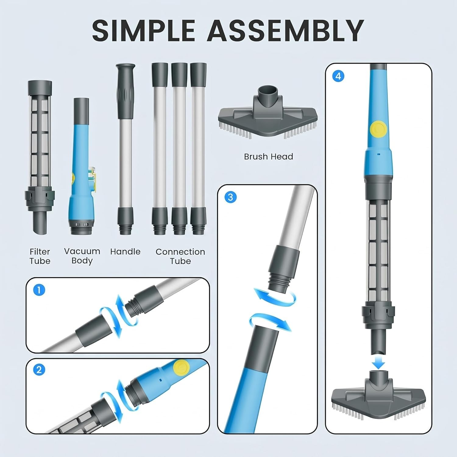 7.5 ft Adjustable Cordless Vacuum for Quick and Easy Pool & Hot Tub Cleaning