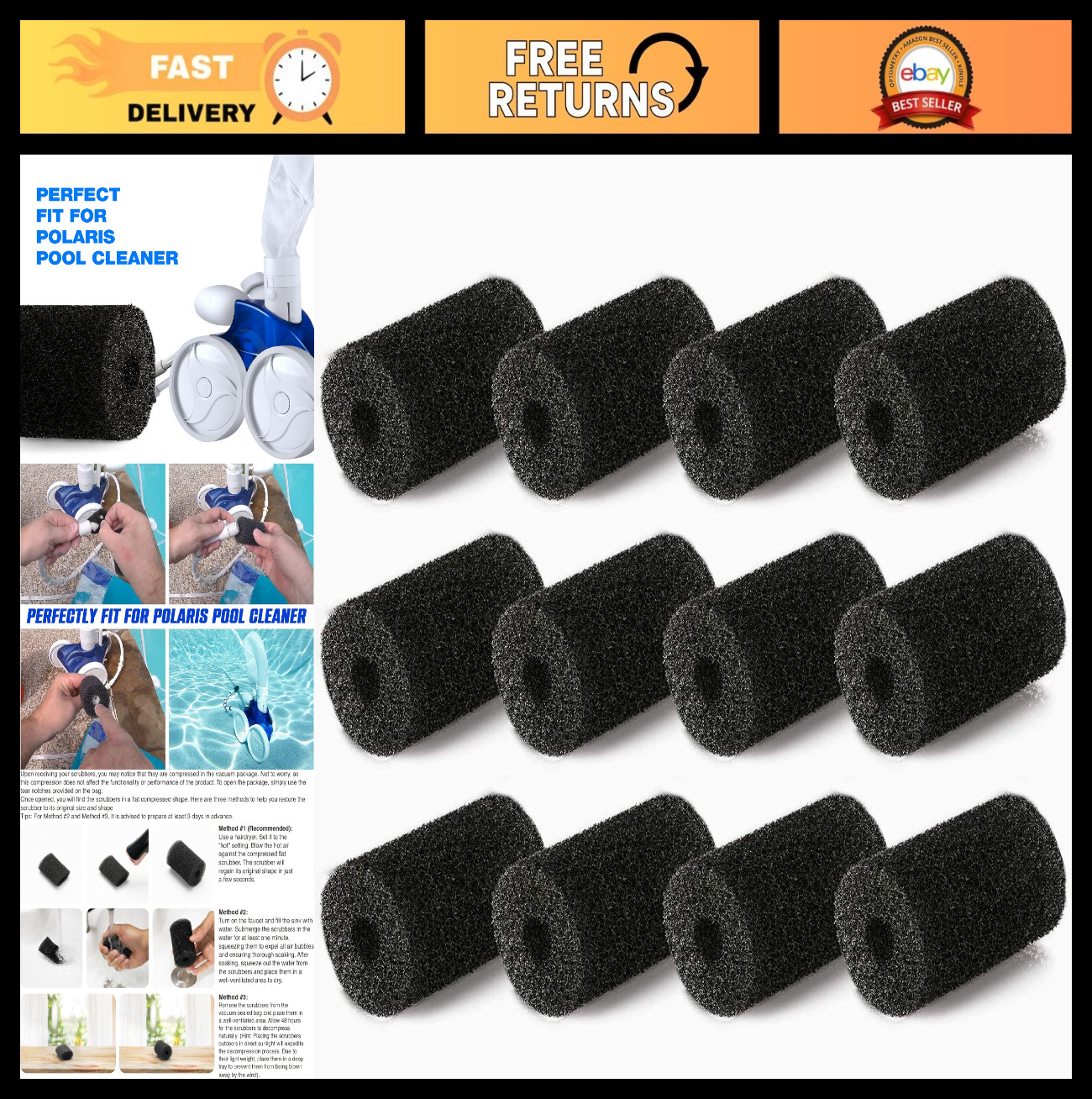 12 Pack Sweep Hose Tail Scrubbers for Polaris Pool Cleaner – Fits Models 180, 28