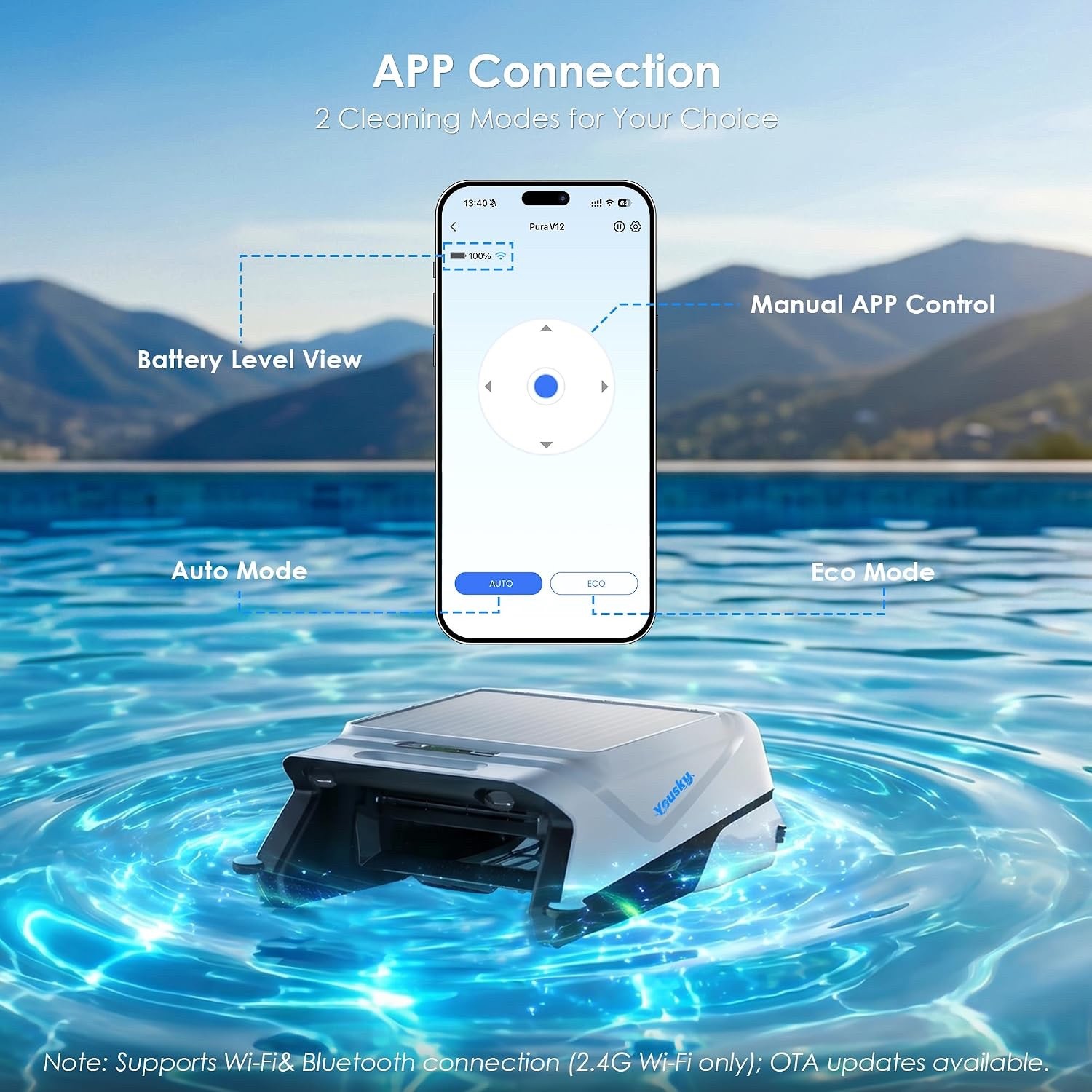 Pura V12 Solar Powered Automatic Pool Surface Robot Skimmer