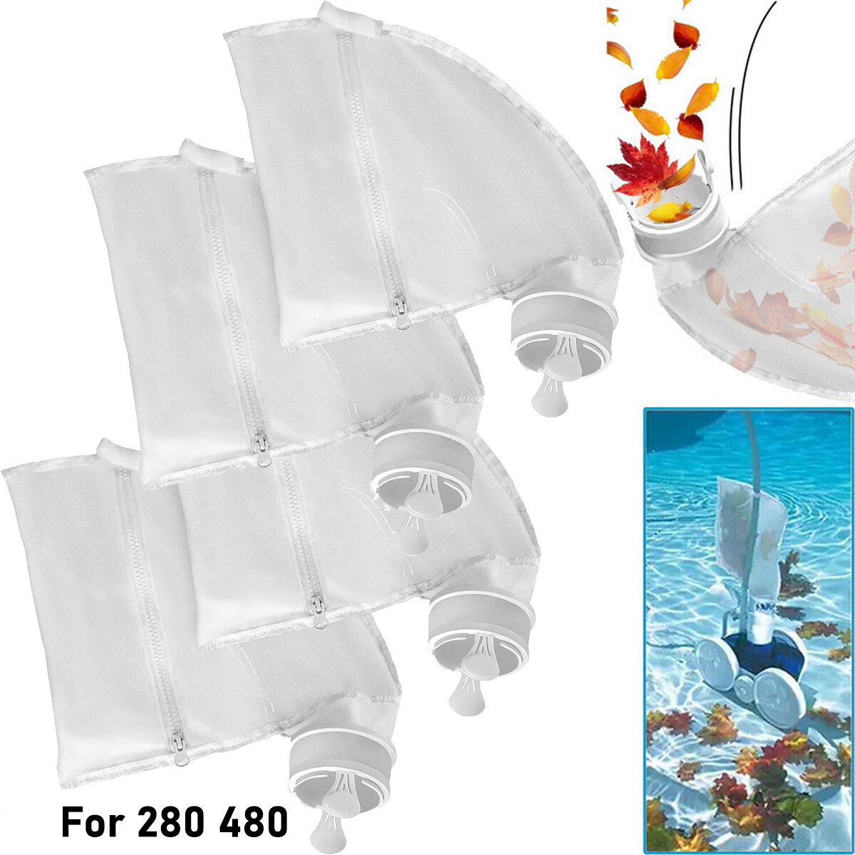 4Pcs Nylon Pool Cleaner Filter Bags Replacement for Polaris 280 480 Pool Sweep