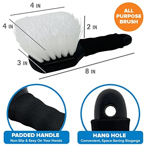 Stiff Hand Scrub Brush Heavy Duty Tire and Wheel Cleaning Tool, Short Handle