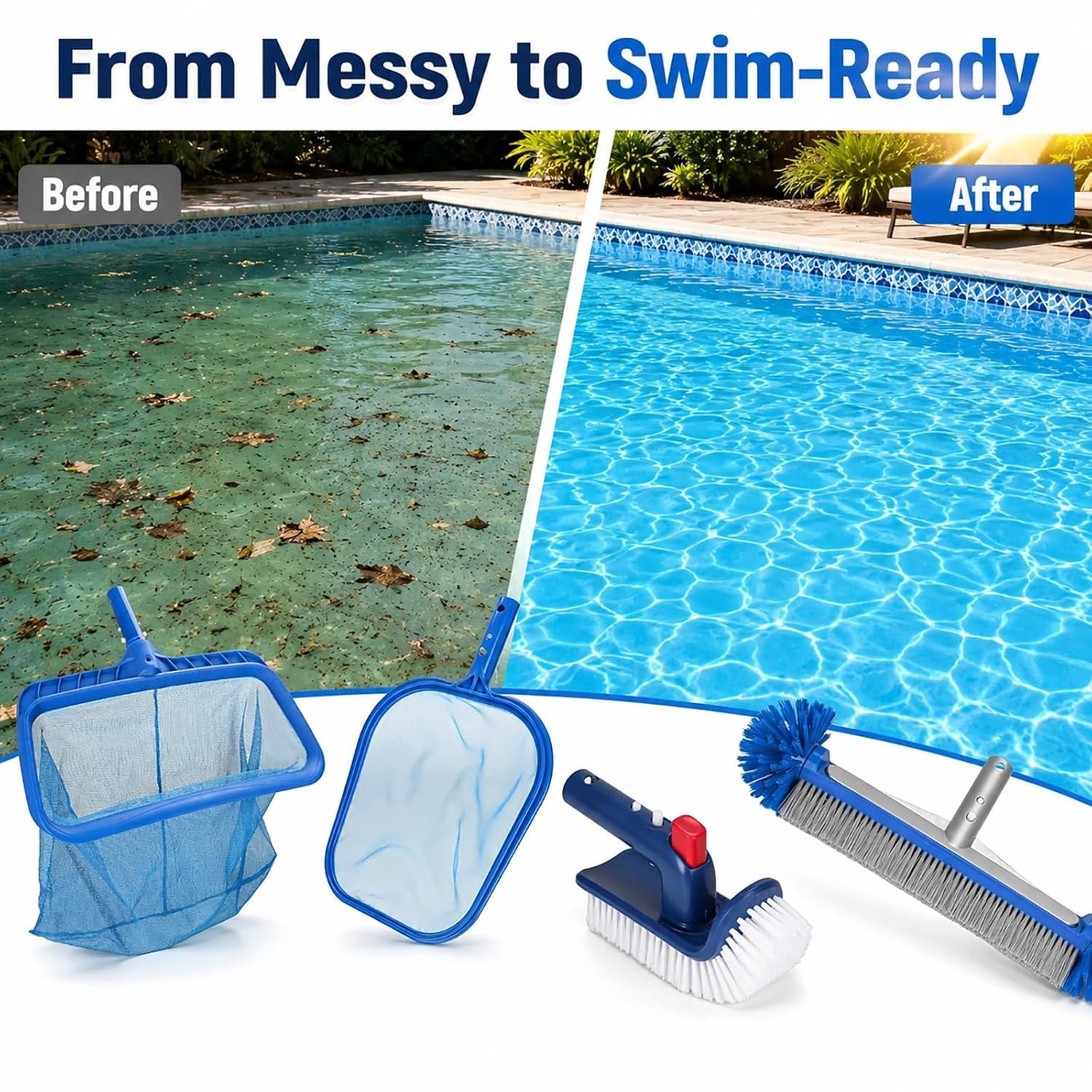 Professional Pool Leaf Skimmer Net Deep Bag Rake Heavy Duty Swimming Pool Clean