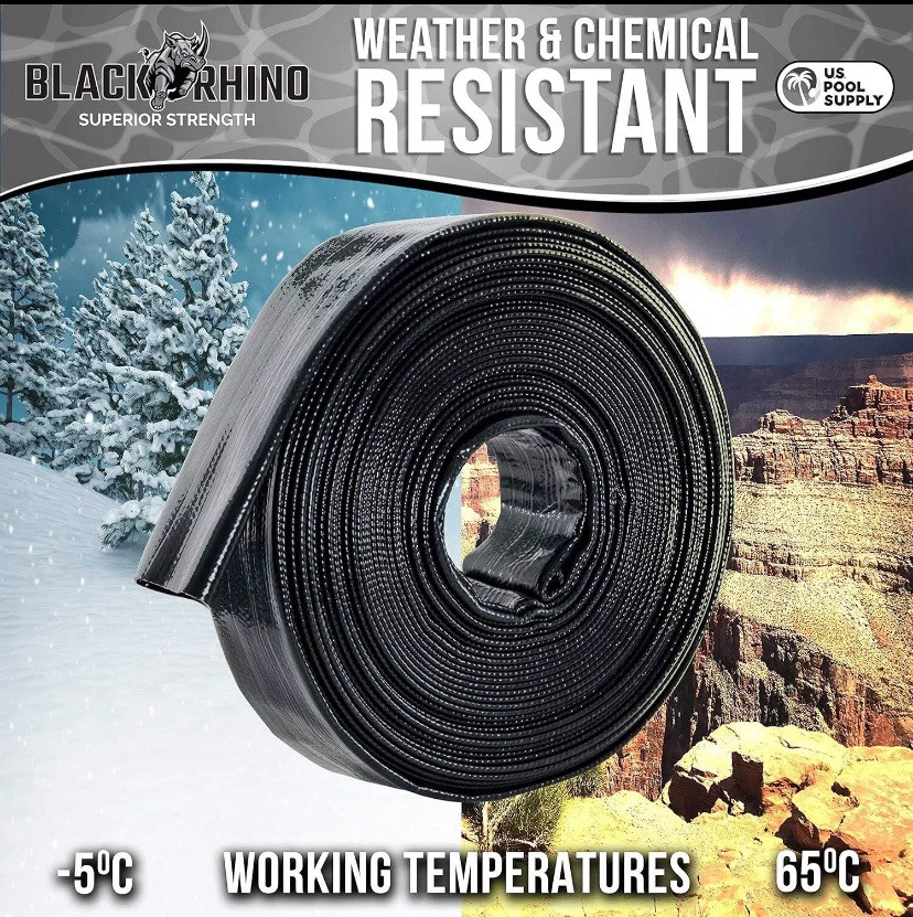 Black Rhino 1-1/2&Prime; x 50&prime; Pool Backwash Hose w/Hose Clamp – Thick 1.2mm (47 mils)
