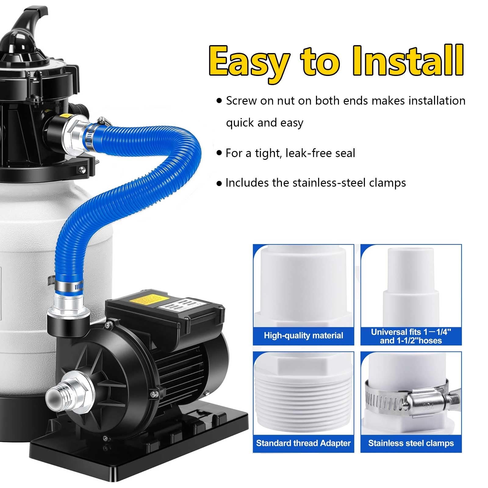 1.5&Prime; x 16&Prime; Pool Sand Filter Pump Hose for Intex & Coleman x 41&Prime;, White