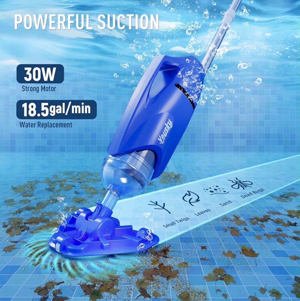 Cordless Pool Vacuum 18.5Gpm Handheld Cleaner Above Ground Inground Blue