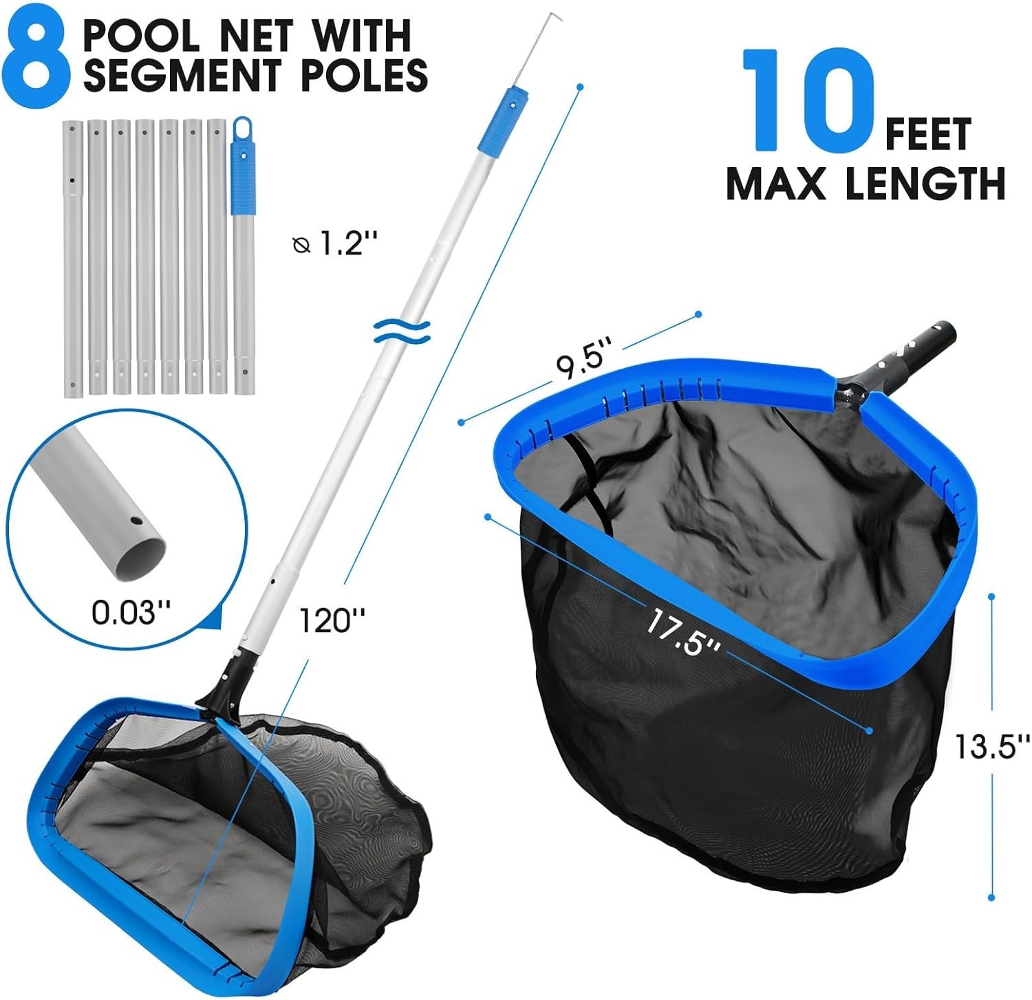 Strong Nylon Mesh Pool Skimmer with Hidden Retrieval Hook