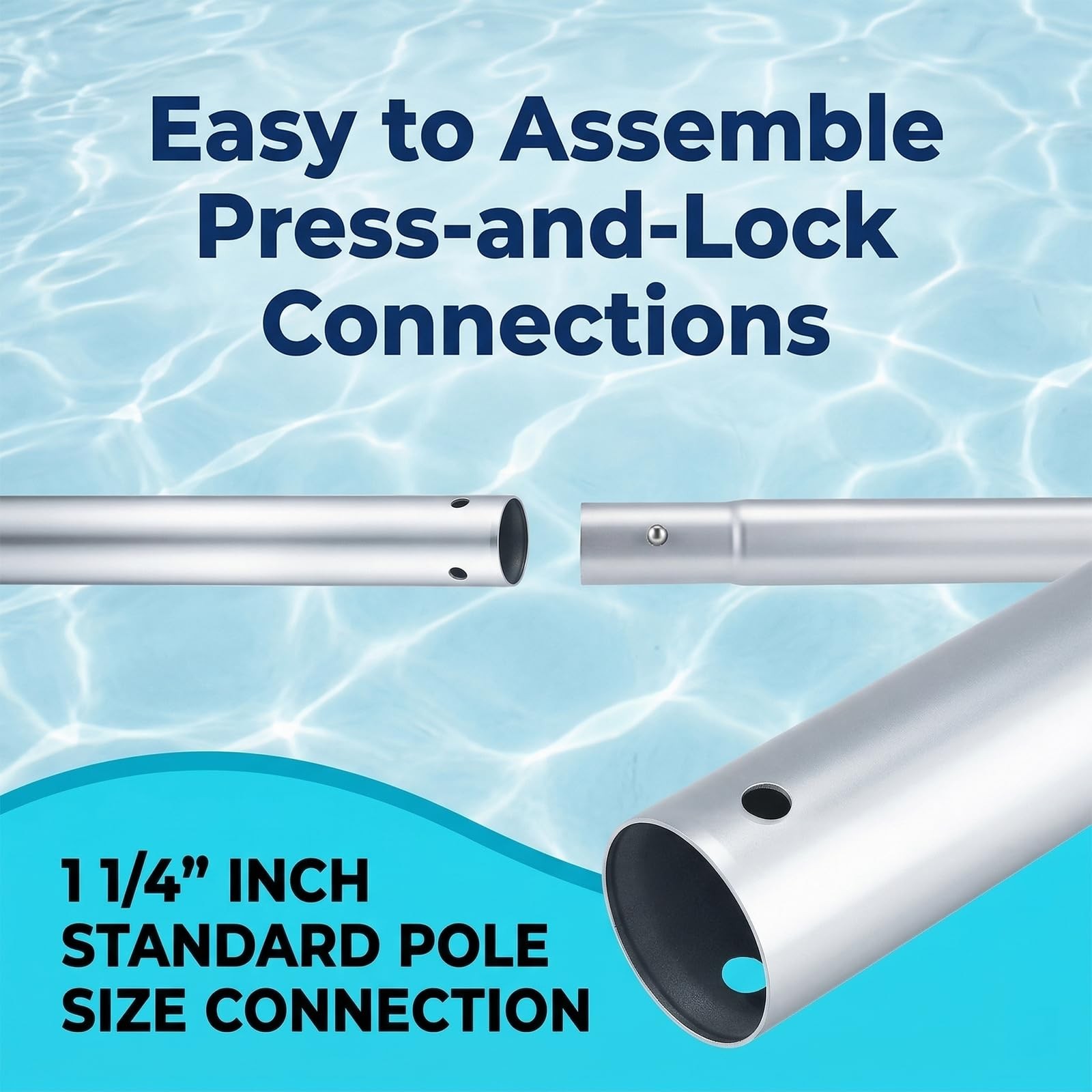 Telescopic 10ft Aluminum Pool Pole for Skimmer, Brush, Vacuum Head Cleaning