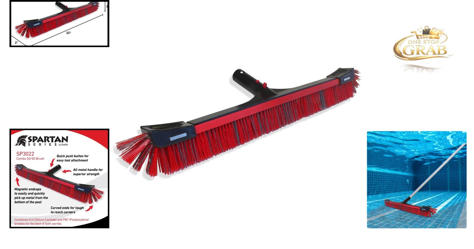 Spartan 22&Prime; Heavy Duty Pool Brush Combo Nylon PBT Bristles Wall Floors