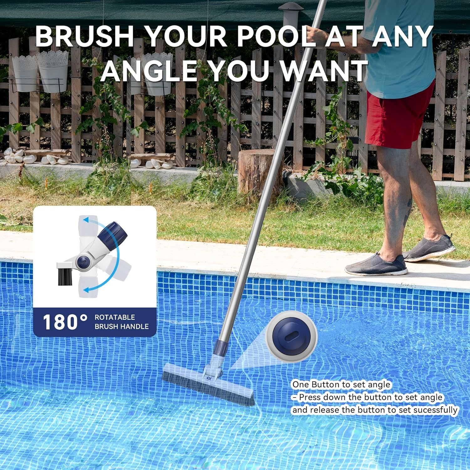12&Prime; Pool Brush Head for Cleaning Walls Tiles Steps PP Bristles Fits Standard …