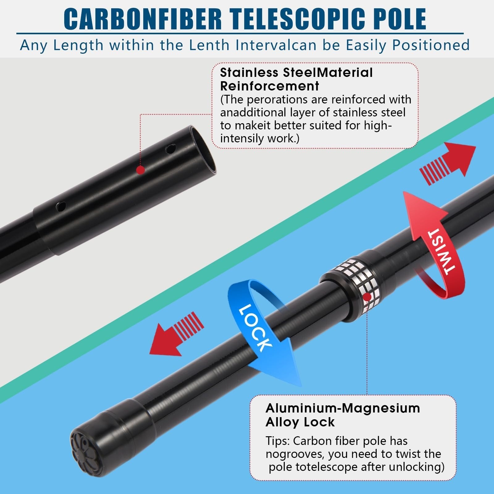 JSPJSP 12FT Carbon Fiber Telescopic Pool Cleaning Pole