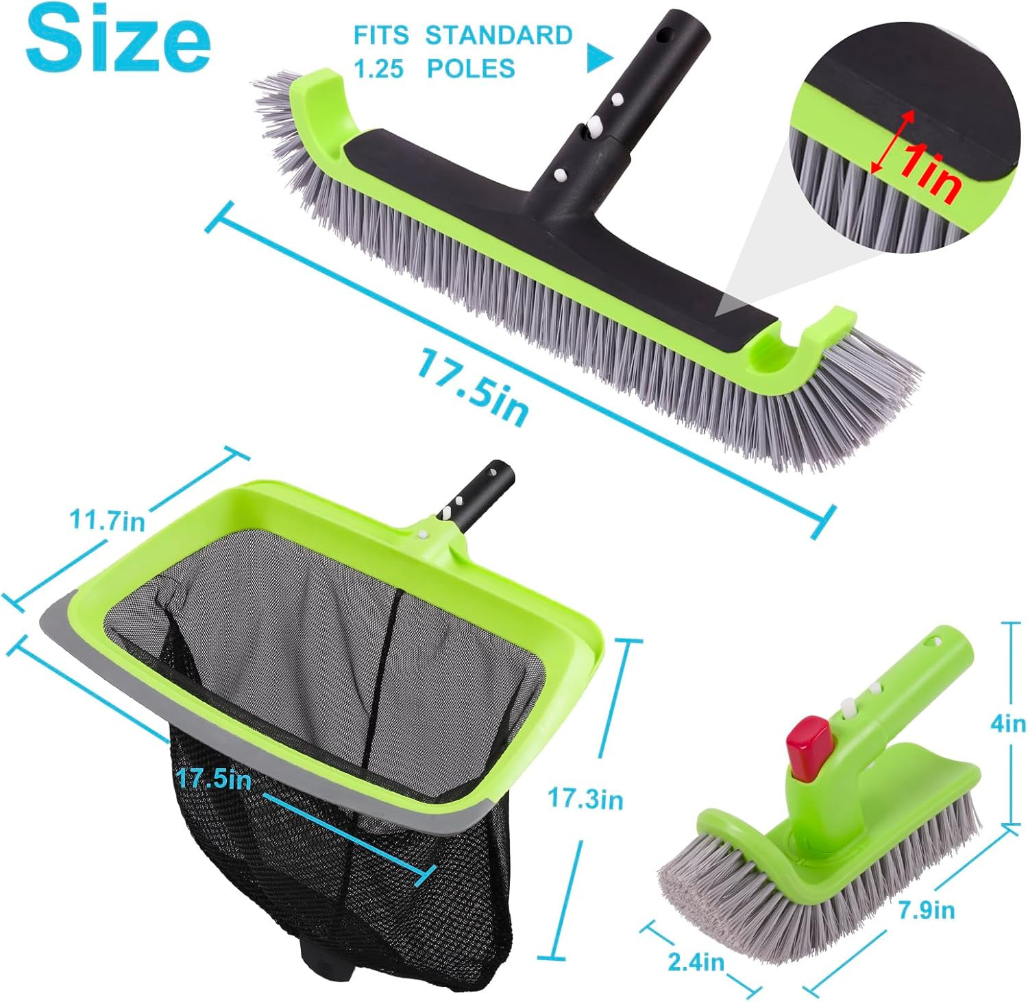 Deluxe Swimming Pool Cleaning Kit Including Rubber Edge Skimmer Net,17.5&Prime; Pool B