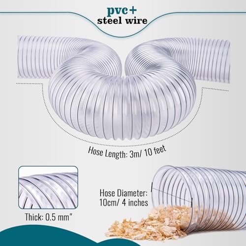 4&Prime; X 10&prime; Dust Collection Flexible Hose with 4 In Clamp Heavy Duty Pvc Dust
