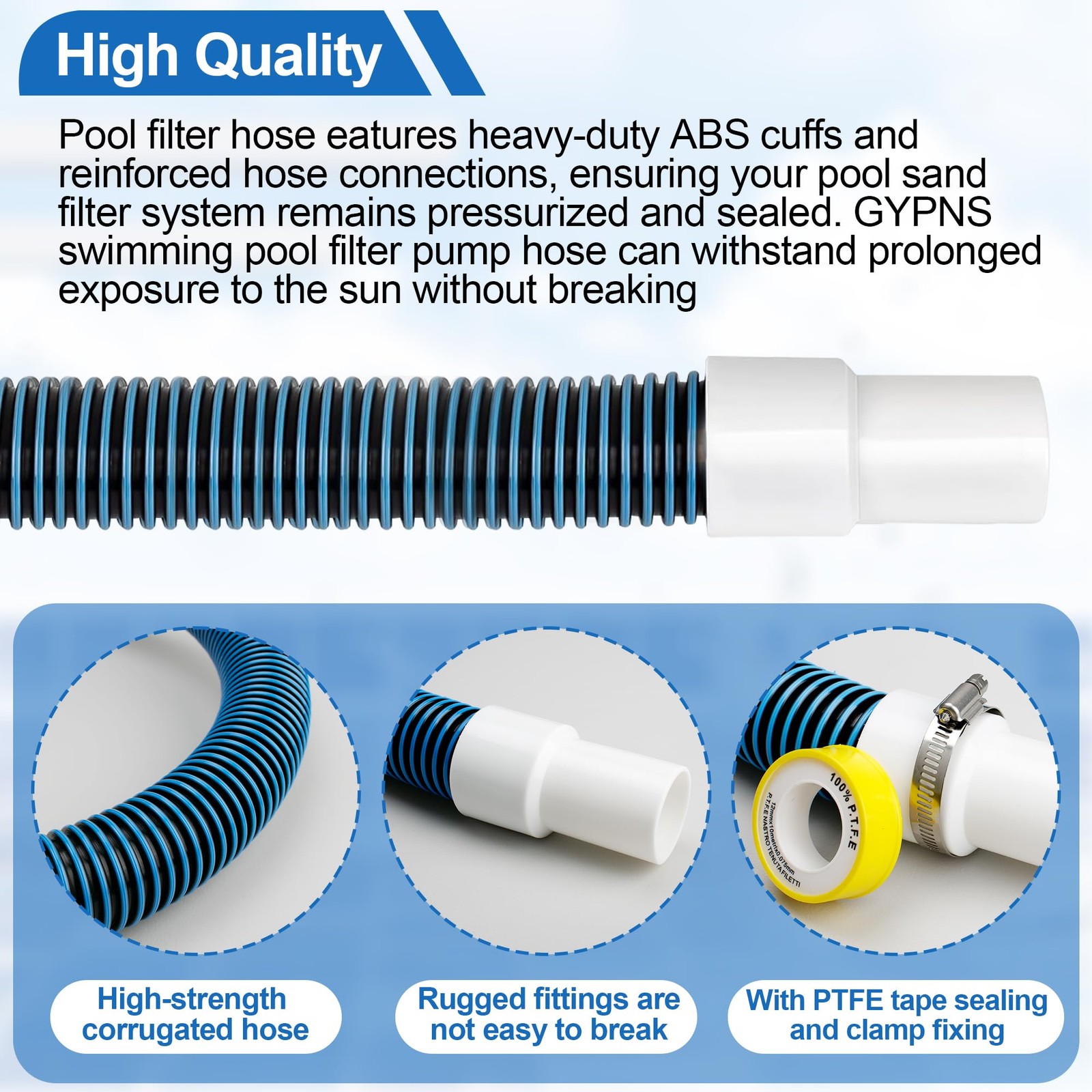 Gypns 6 Ft Above Ground Pool Hoses For Hayward Filter Pump 1-1/2 Pool Pump Hose