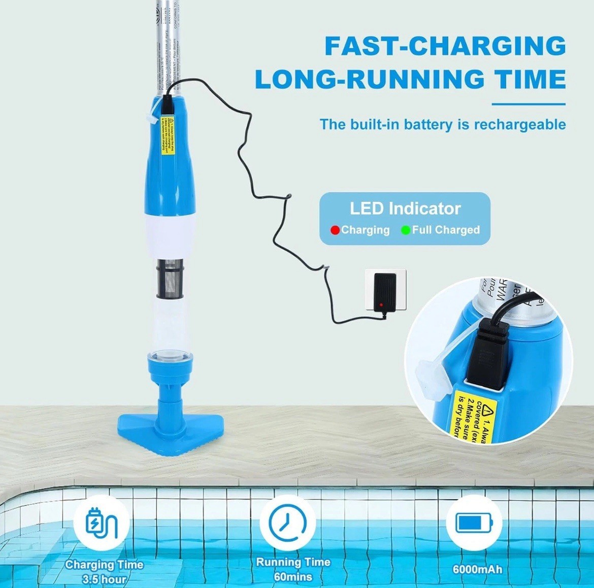 3 in 1 Cordless Rechargeable Pool Vacuum, Handheld Pool Cleaner Ideal for Spas