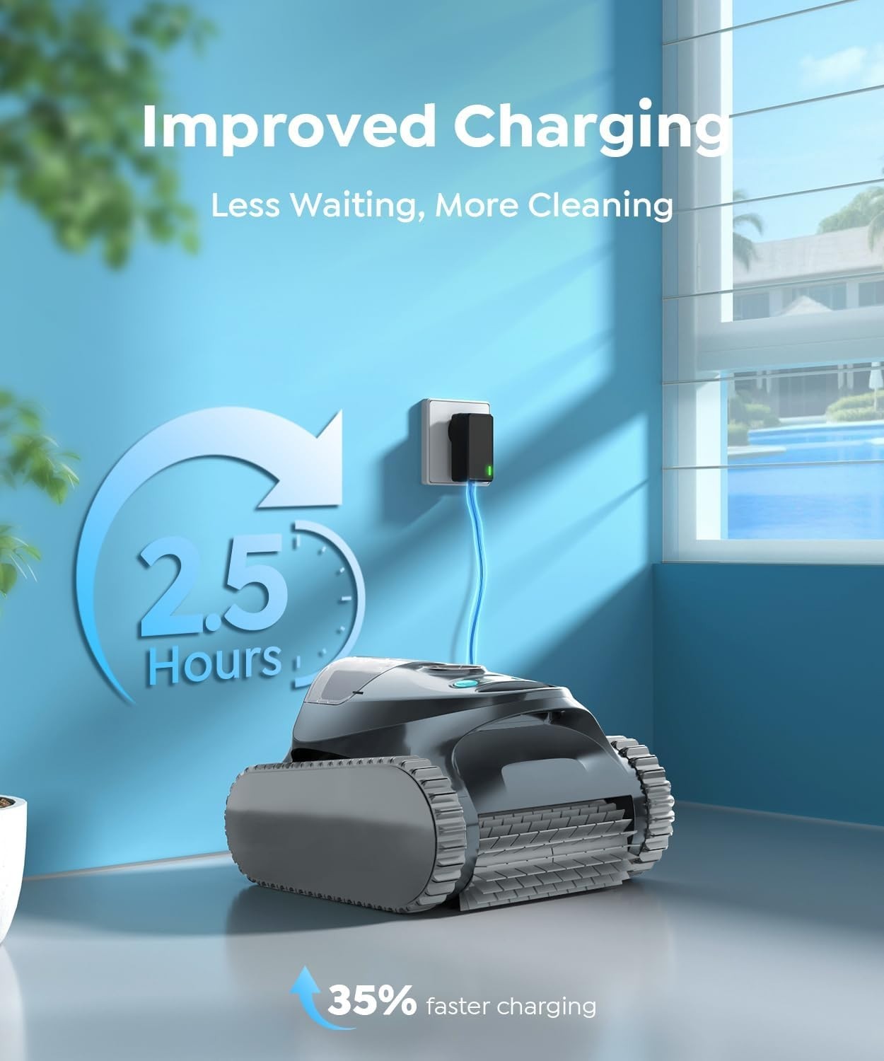 Cordless Pool Cleaner with Wall Climbing Waterline Scrubbing In Ground Pools