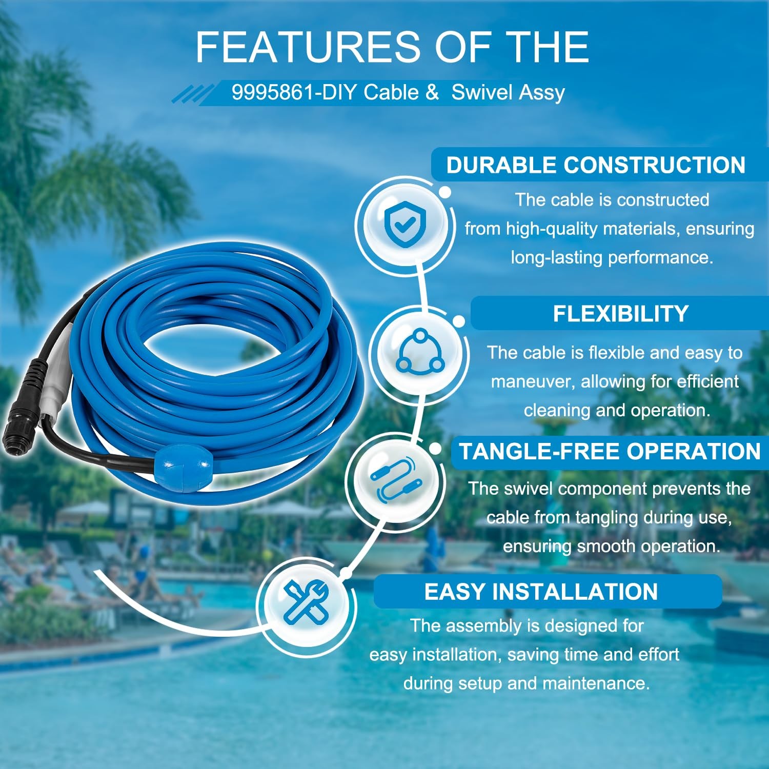 9995861 Cable Swivel DIY 2 Wire 60ft for Dolphin Robotic Pool Cleaner