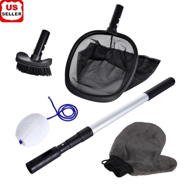 5 Piece Pool Spa Cleaning Maintenance Kit Telescopic Pole Brush Scoop Sponge New