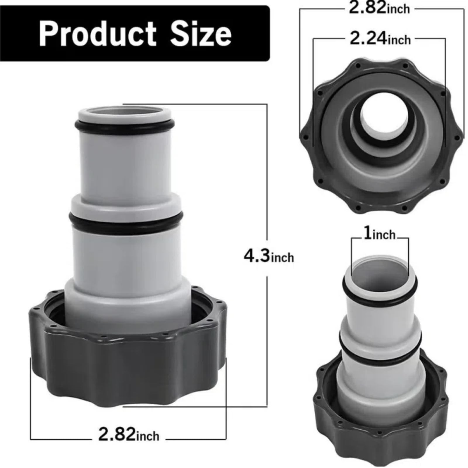 1.25&Prime; to 1.5&Prime; Type A Hose Adapter w/Collar for Threaded Connection Pumps Gray
