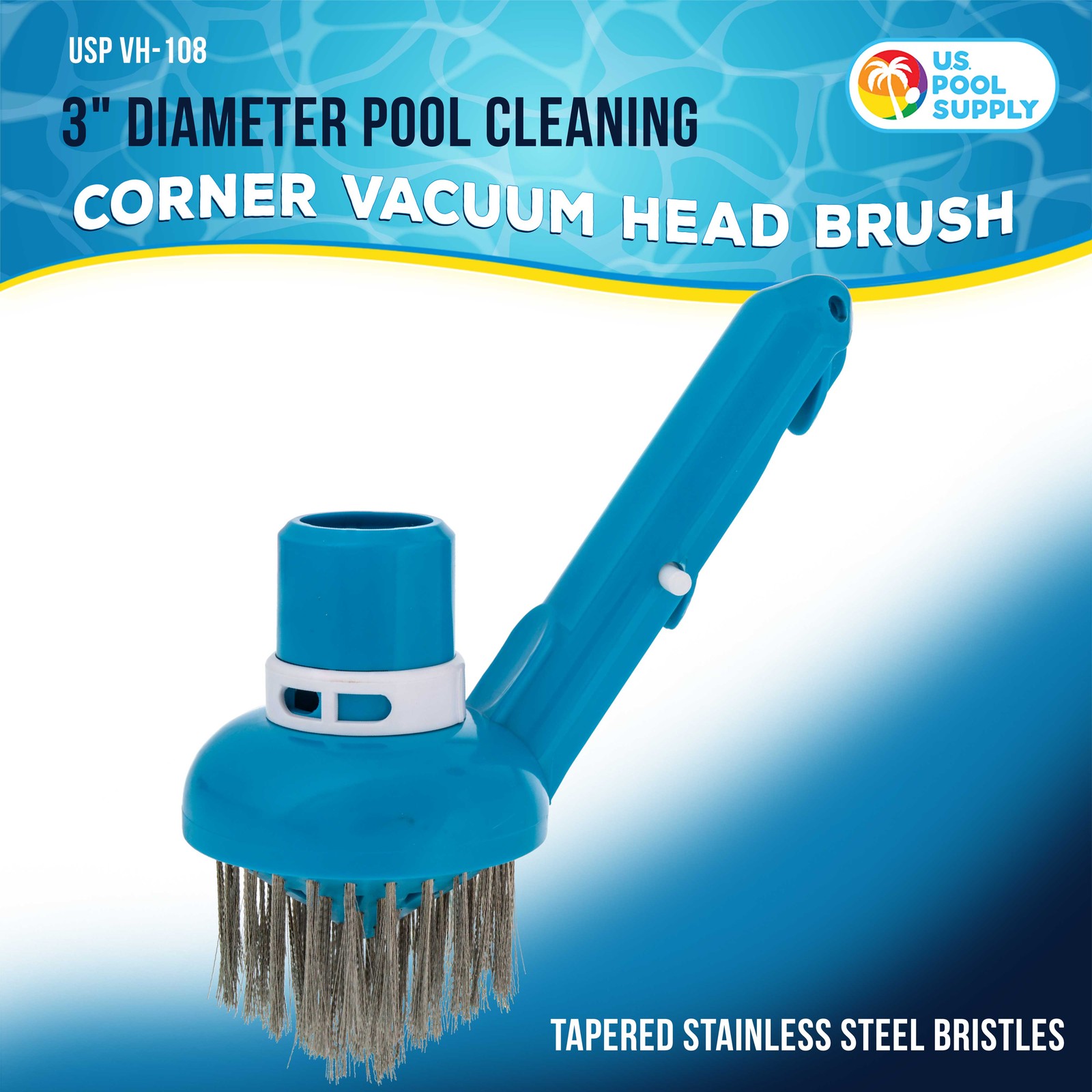 U.S. Pool Supply Corner Vacuum Brush, Stainless Steel Bristles, Adjustable Ring