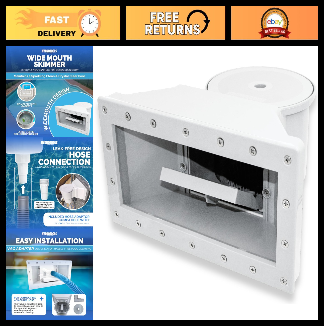 Wide Mouth Above Ground Pool Skimmer Kit | ABS Construction | Easy Access Basket