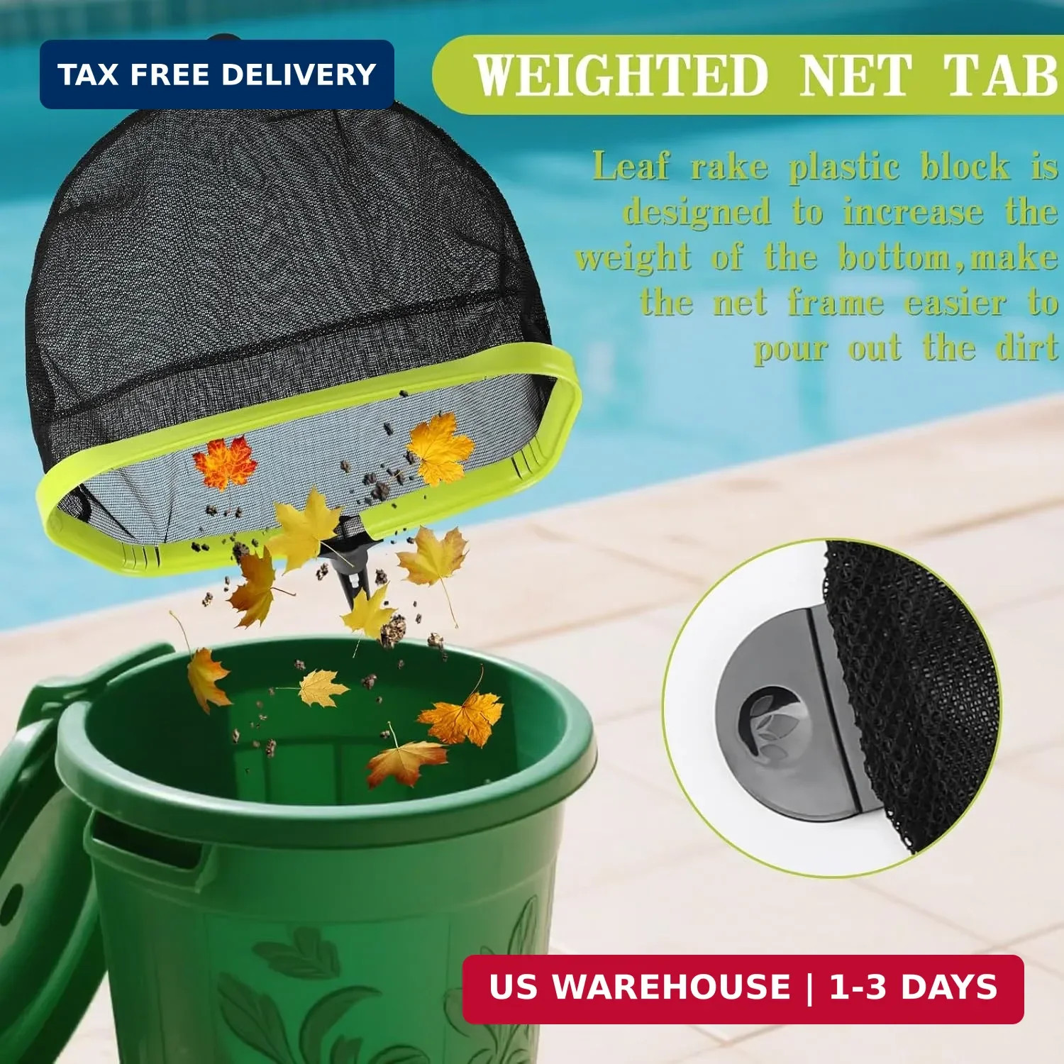 Double-Layer Deep Bag Pool Skimmer Net with Reinforced Frame – Fine Mesh Pool Le