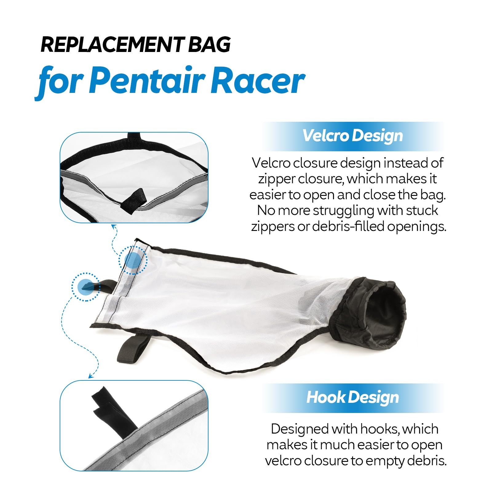 ANTOBLE 360240 Pool Cleaner Debris Bag Kit Replacement for Black+White