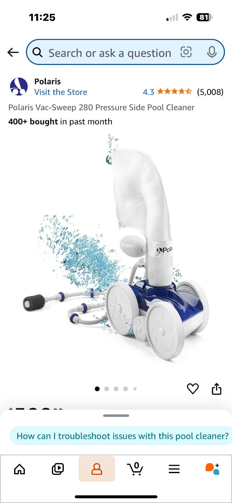 Polaris F/5 280 Pressure Side Pool Cleaner