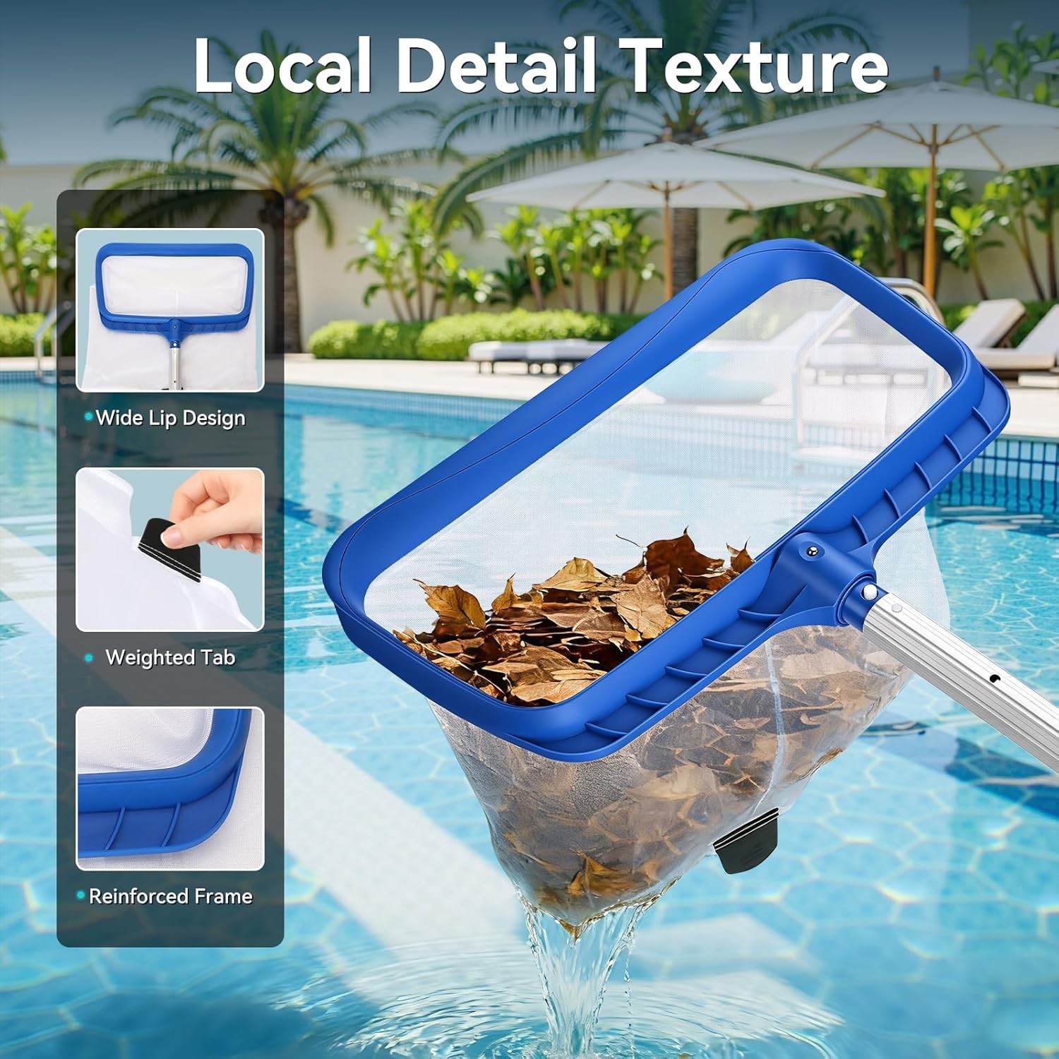 Heavy-Duty Pool Skimmer Net with Reinforced Frame & Fine Nylon Mesh 17&Prime;x11&Prime;