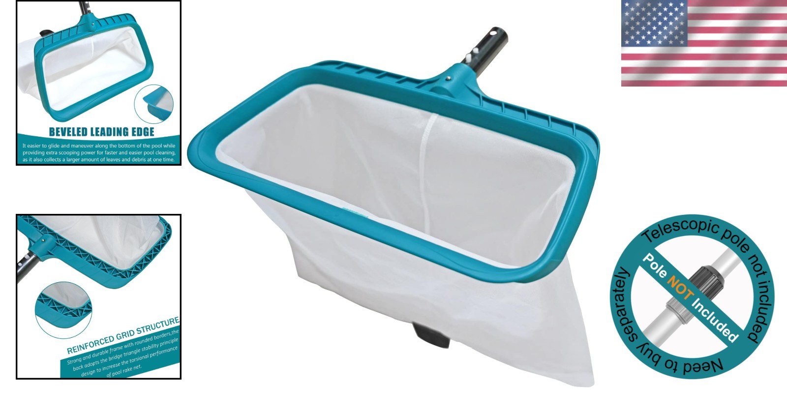 17&Prime; Pool Skimmer Net for Effortless Leaf and Debris Removal – User Friendly