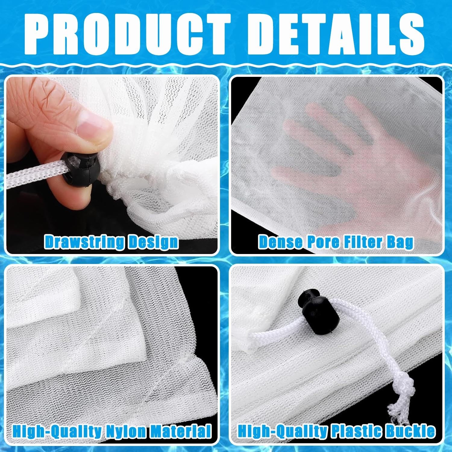 6Pack Pool Vacuum Mesh Replacement Bags, Fine Mesh Leaf Vacuum Net Bags with …