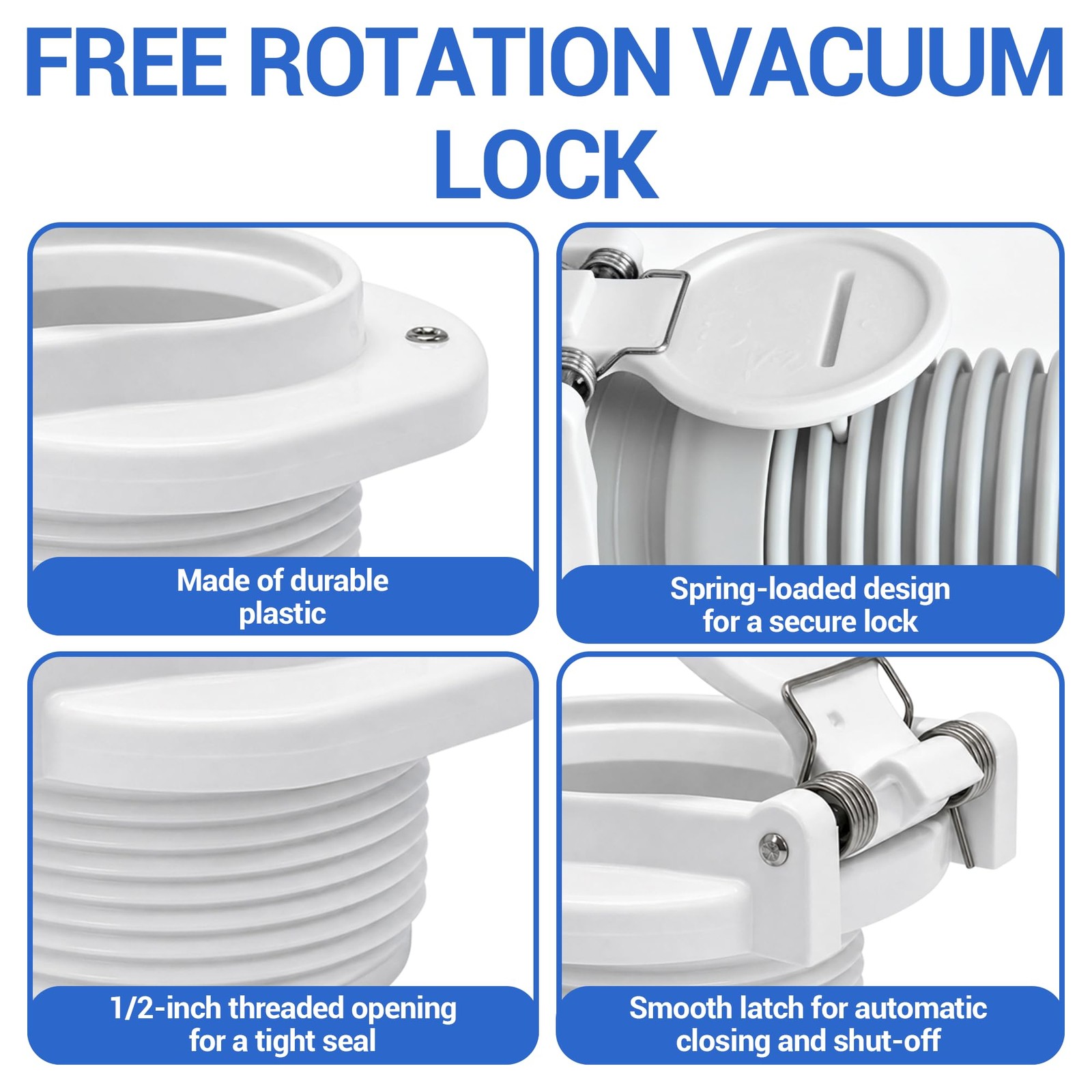 GW9530 Vac Port Fitting, White Free Swivel Pool Vacuum Suction Lock