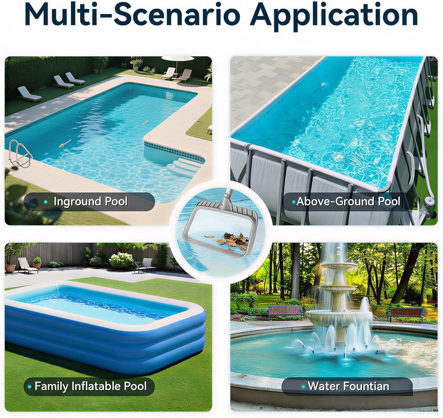 Professional Pool Skimmer Net Heavy Duty Gray Frame W/ 15.5&Prime; Deep Fine Mesh Bag