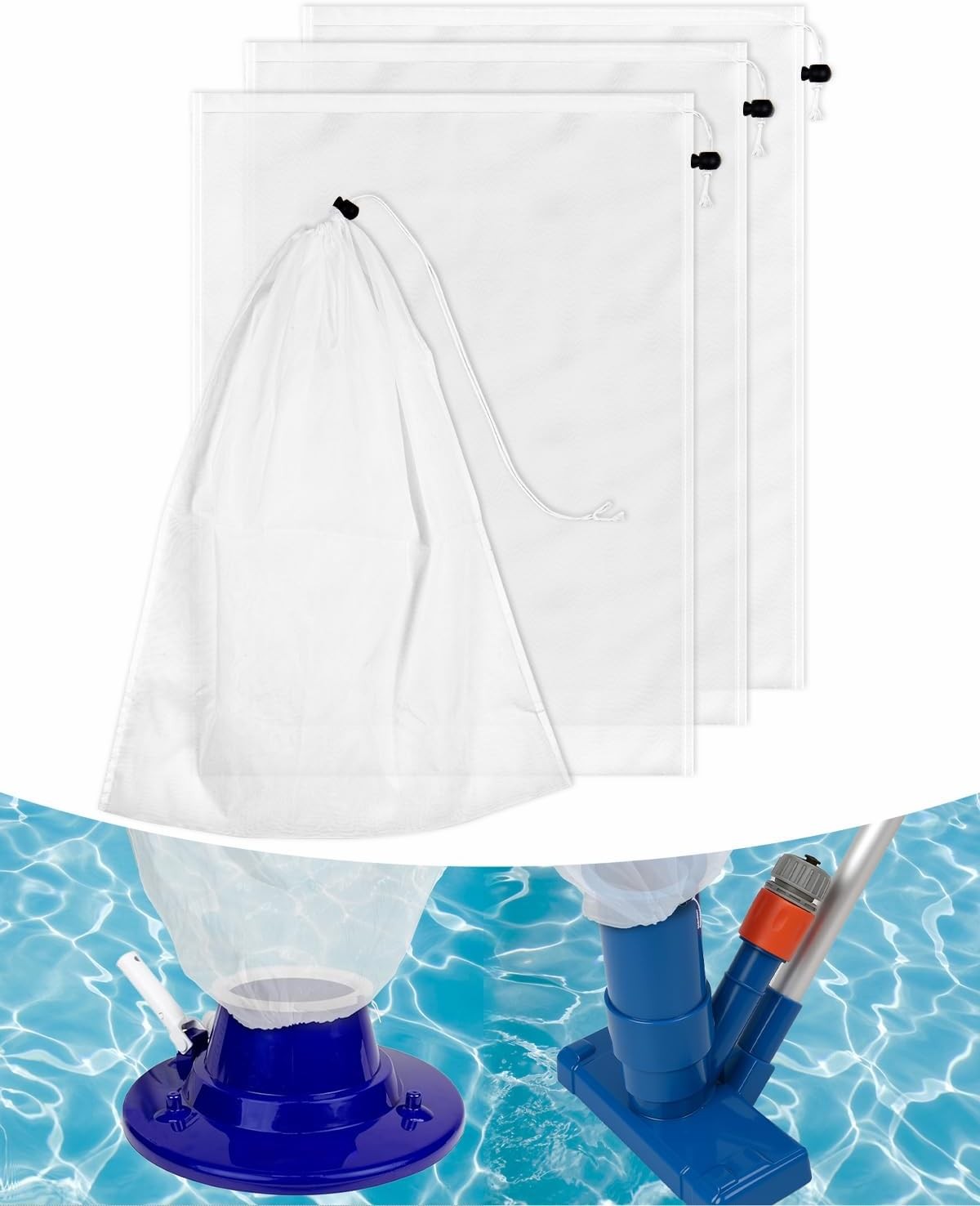 Large Size Pool Vacuum Bag Replacement 4PCS – 24x18in Fine Mesh White