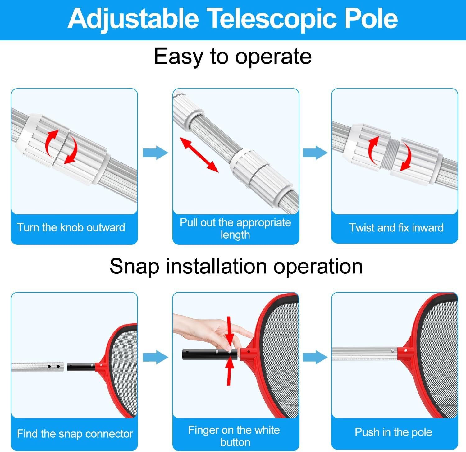 Professional 15Foot Swimming Pool Pole Telescopic Aluminum Fits Pool Net Skimmer