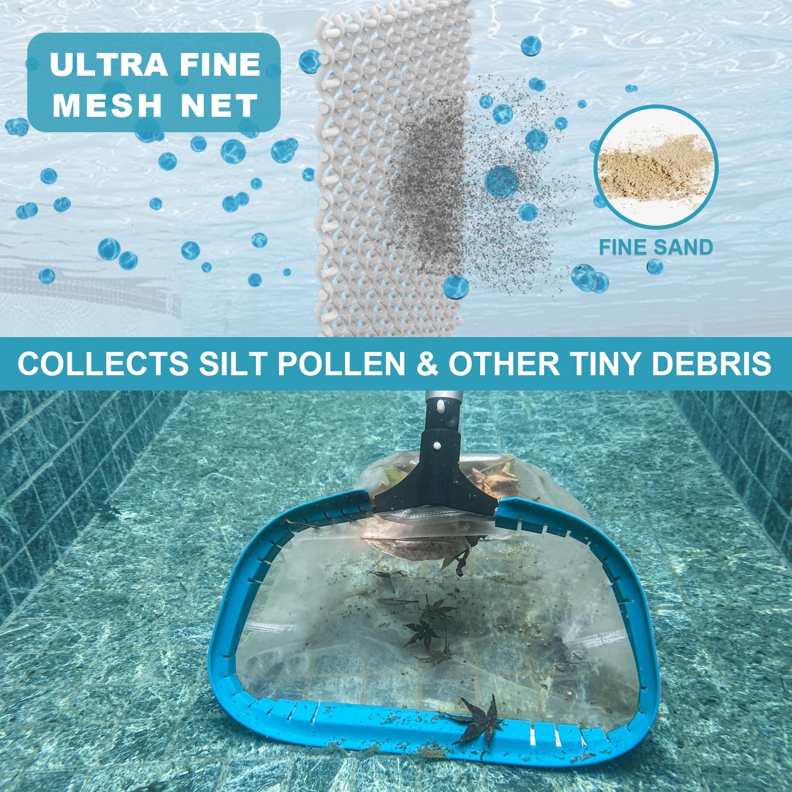 Pool Skimmer Net 14&Prime; L X 6.7&Prime; W X 12&Prime; Depth – Ultra Fine Mesh for Leaves