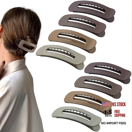 8 Pcs Large Lay Flat Claw Clips for Women – French Side Matte – Multiple Brown