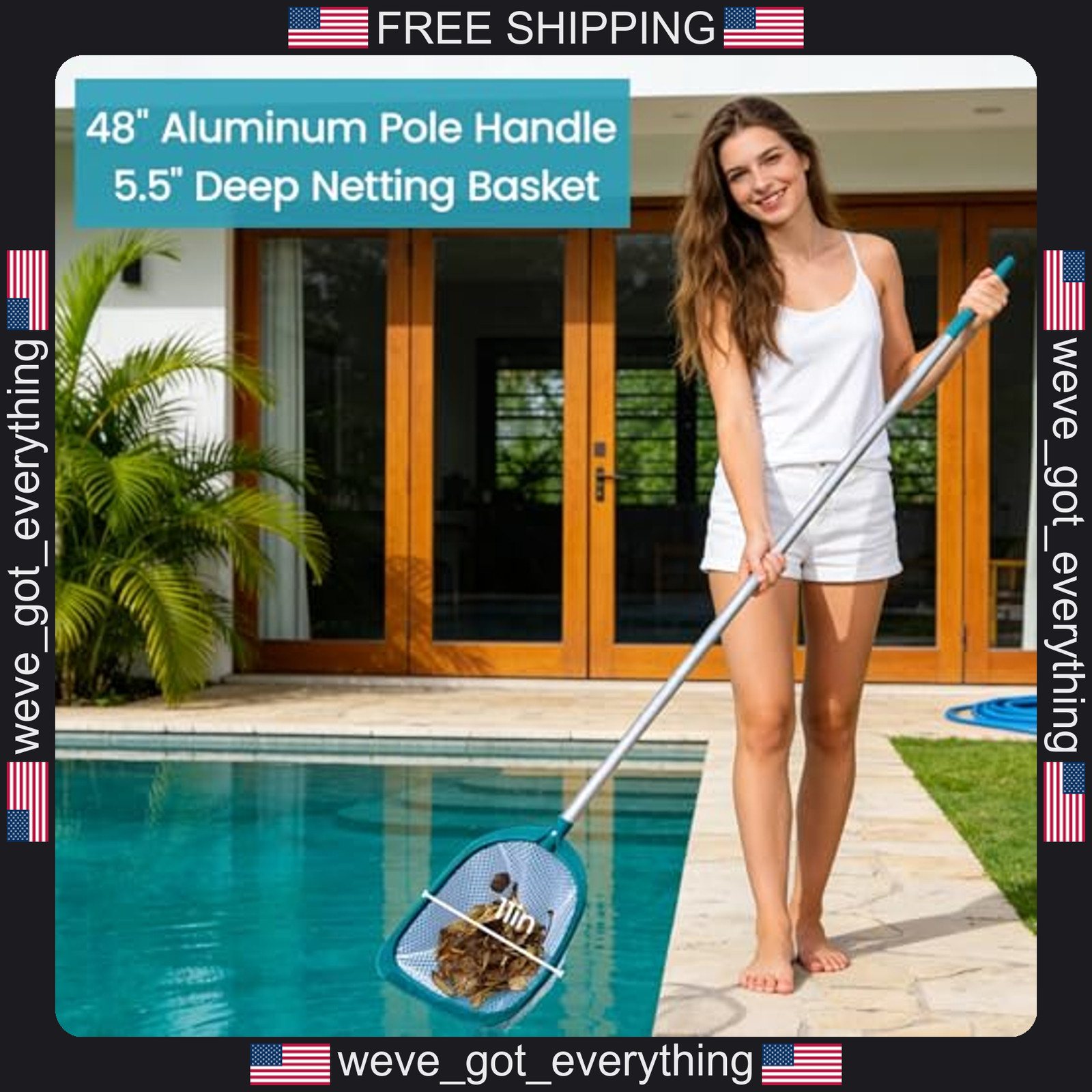 Pool Skimmer Net with Adjustable Aluminum Pole for Debris Removal
