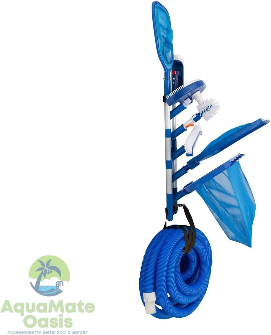 Swimming Pool Accessory Holder with Wall Mount for Skimmer and Vacuum Tools