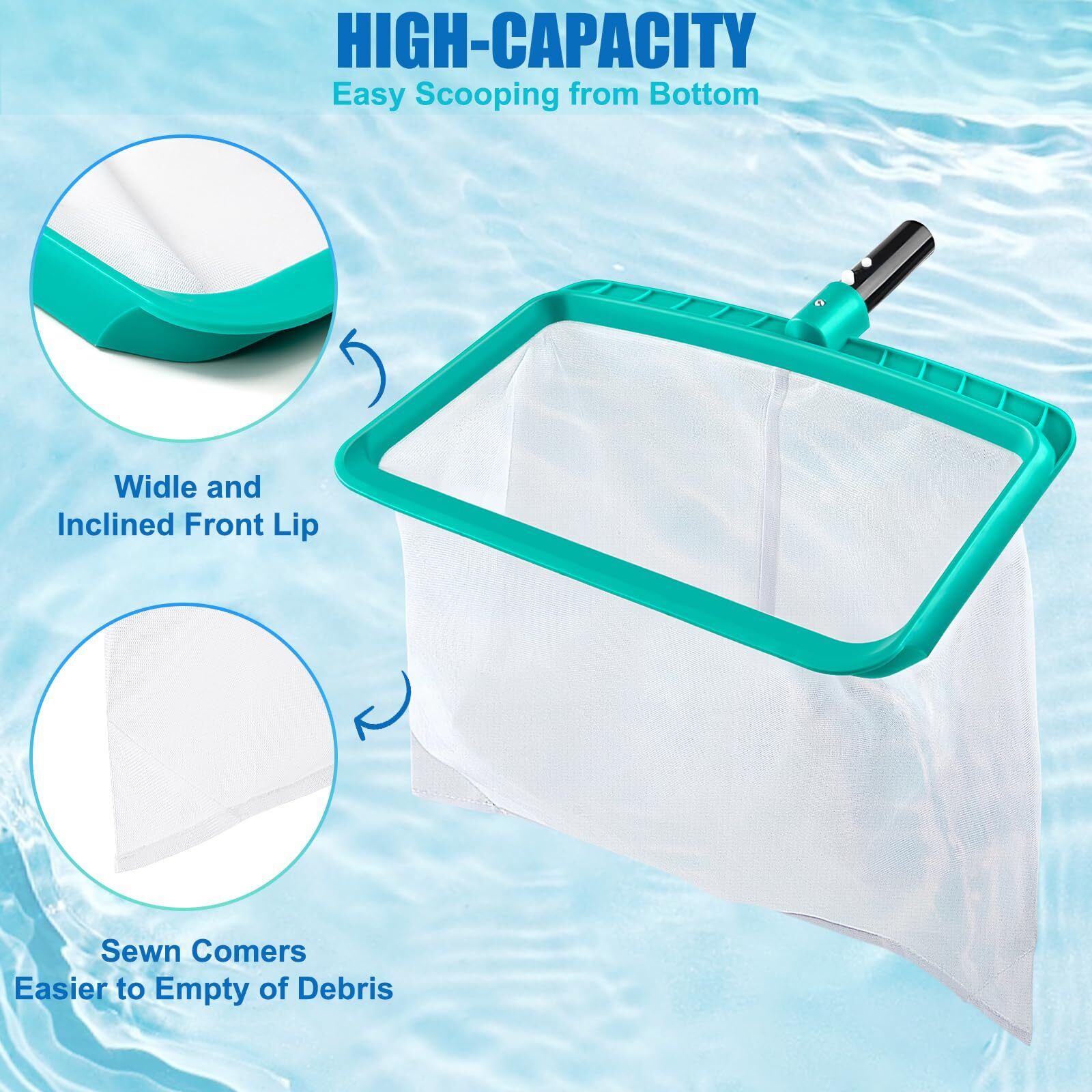 Red de piscina Bolsa profunda Skimmer de hojas Rastrillo de piscina Red de malla