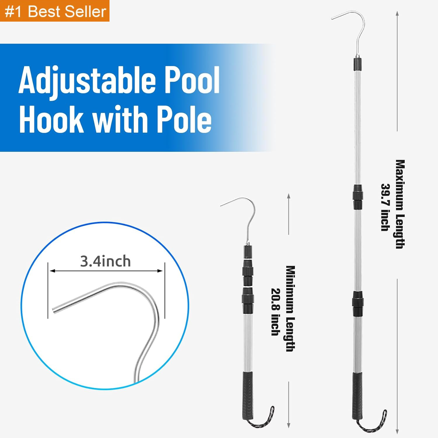 Pool Skimmer Hook Skimmer Basket Pole Collapsible Hook with Handle 39.7 Inch Poo