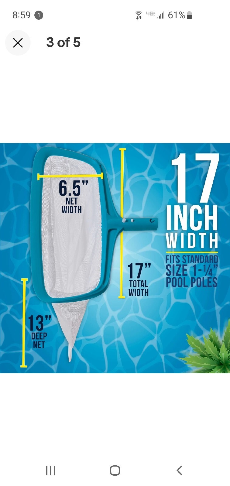 U.S. Pool Supply Pool Leaf Rake with Deep Net Bag & EZ Clip Handle~Free Shipping