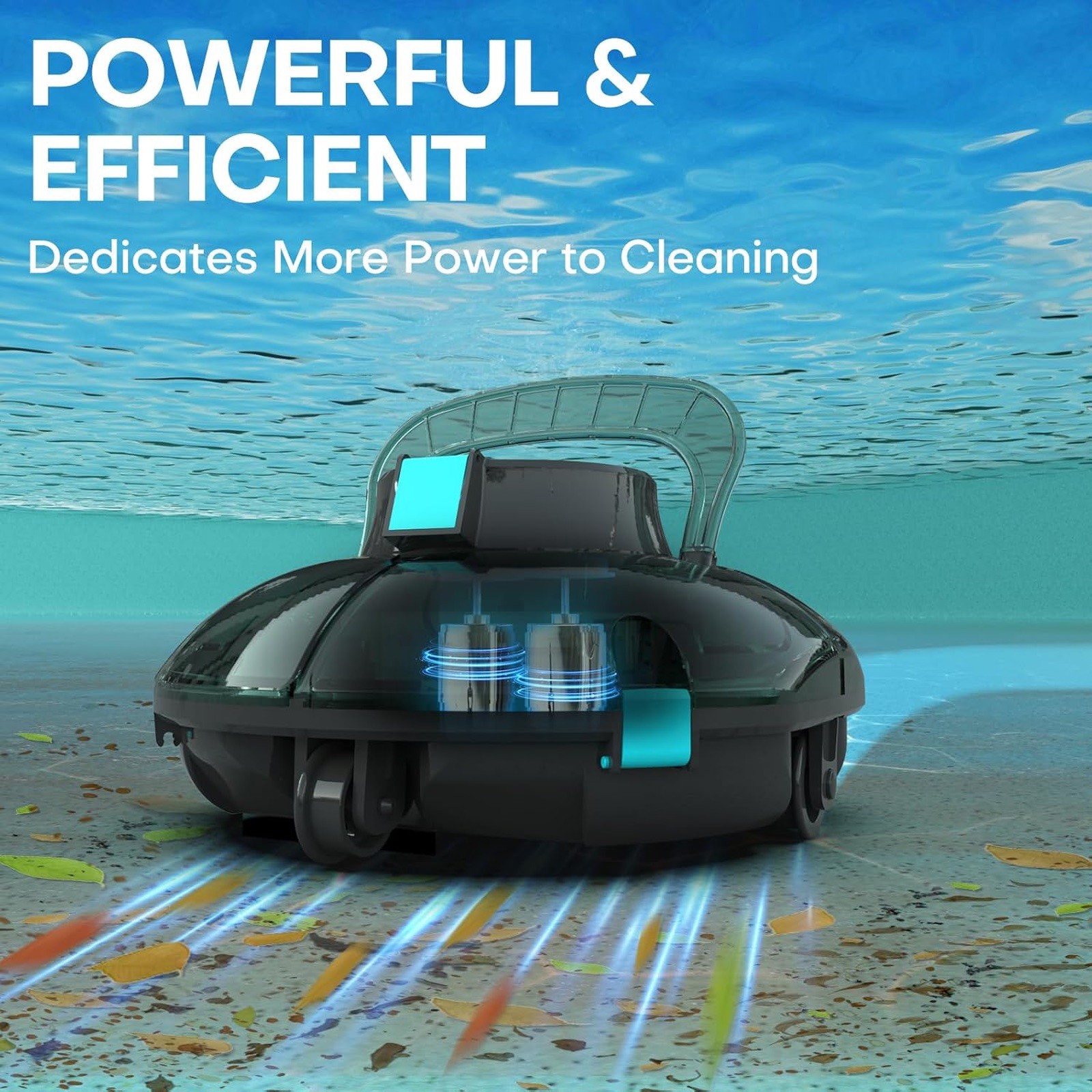 Cordless Robotic Auto Pool Vacuum Cleaner, Self-Parking, 645 Sq.Ft, 60 Min, BLUE