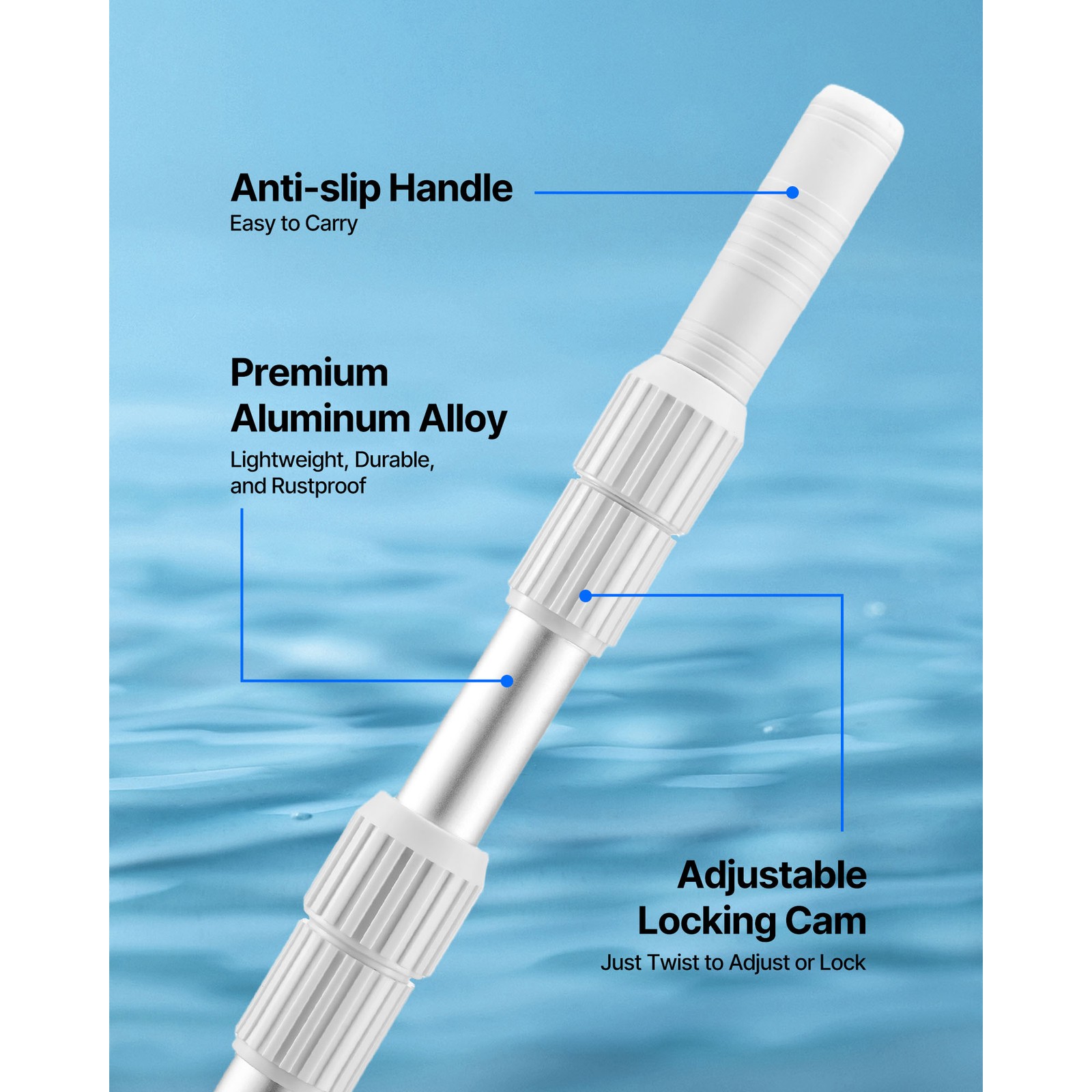 Uimoso Telescopic Aluminum Pool Pole, Adjustable Length 3.4 to 12 ft,Twist Lock