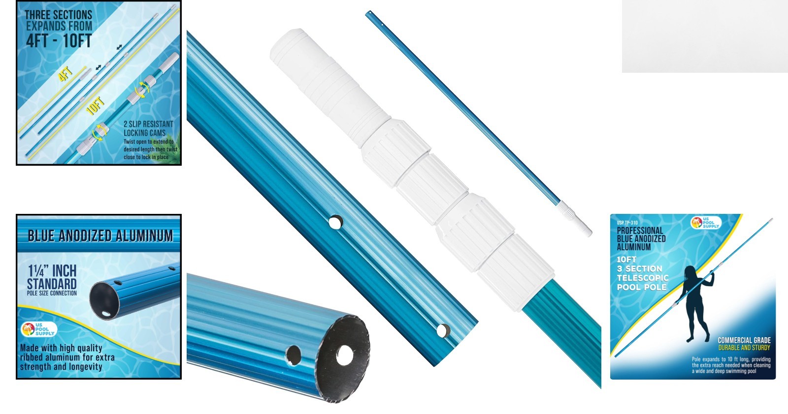 10 Foot Lightweight Aluminum Telescopic Pool Pole – Universal Fit & Easy Locking