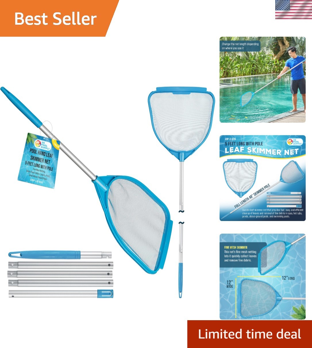 Versatile Pool and Spa Skimmer Net – Lightweight Fine Mesh with Telescoping Pole