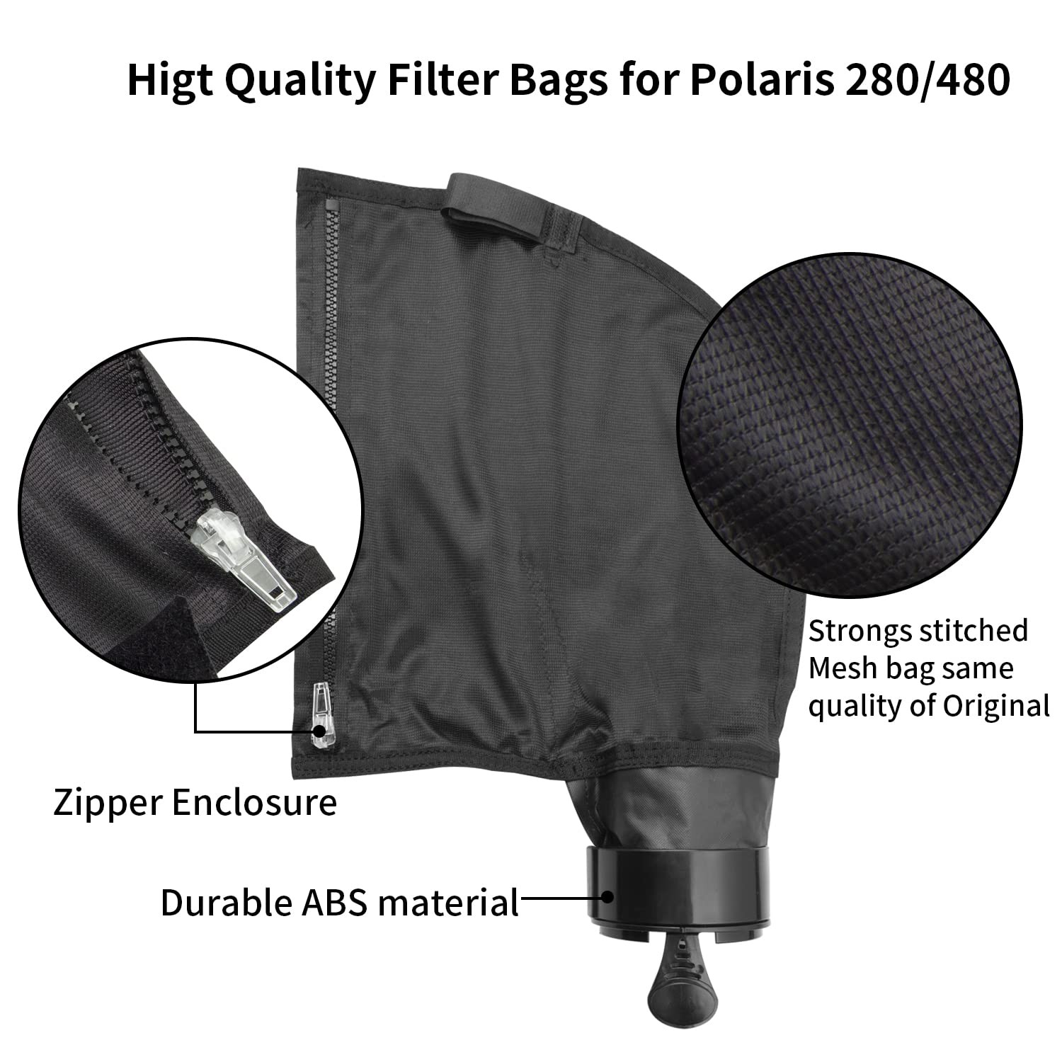 Nylon Mesh Pool Cleaner Bags with Zipper Replacement for Polaris 280 & 480 2